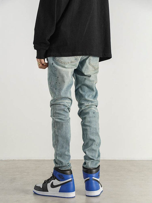 Slim-fit Jeans With Hand-splashed Ink - Mubimart