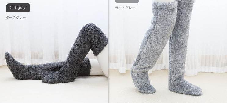 Over Knee High Fuzzy Long Socks Winter Warm Cold Leg Knee Joint Cold-proof Stockings Home Floor Sleeping Socks - Mubimart