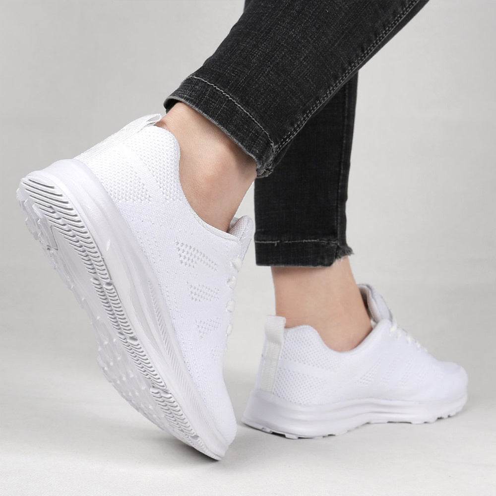 Black White Sneakers Women Lace Up Running Walking Shoes - Mubimart