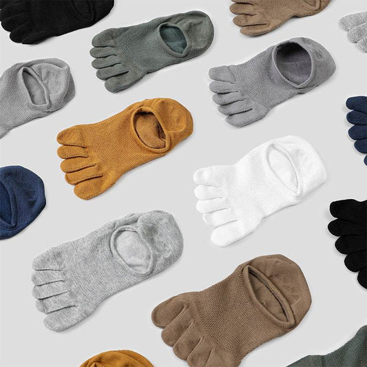 Invisible Five Toe Socks Summer Thin Low Cut Short Cotton Mesh Breathable Sweat Absorbing - Mubimart