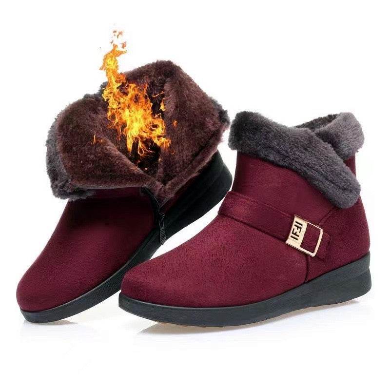 Winter Boots Women Warm Plush Snow Boots Zipper Comfort Flats Shoes - Mubimart