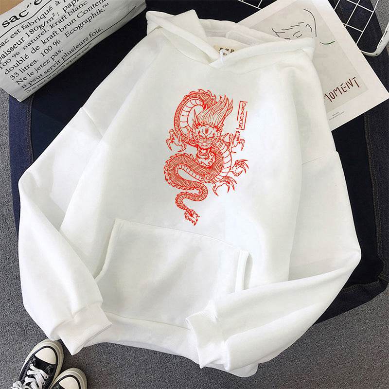 Hoodies Harajuku Vintage Dragon Pattern Printed Male Street Hoodies - Mubimart