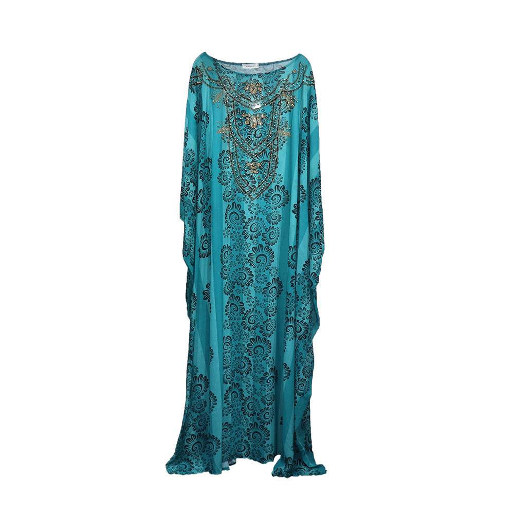 Women's Robe Chiffon Rhinestone Plus Beads Stretch Dress - Mubimart