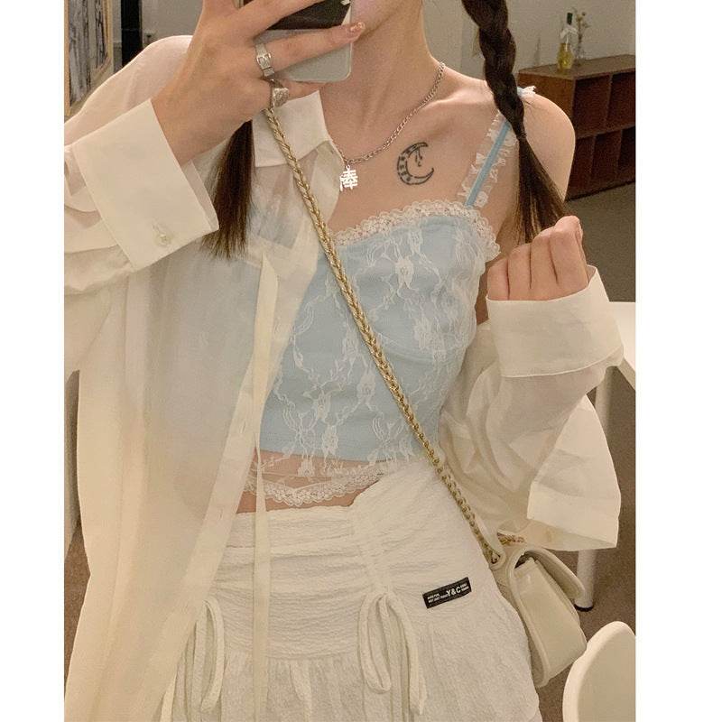 Blue Lace Camisole Niche Slim Camisole - Mubimart