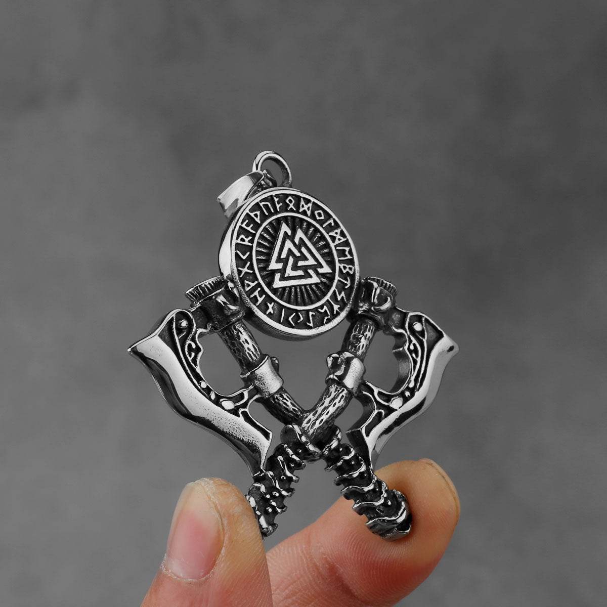 Mens Double Axe Stainless Steel Pendant Necklace - Mubimart