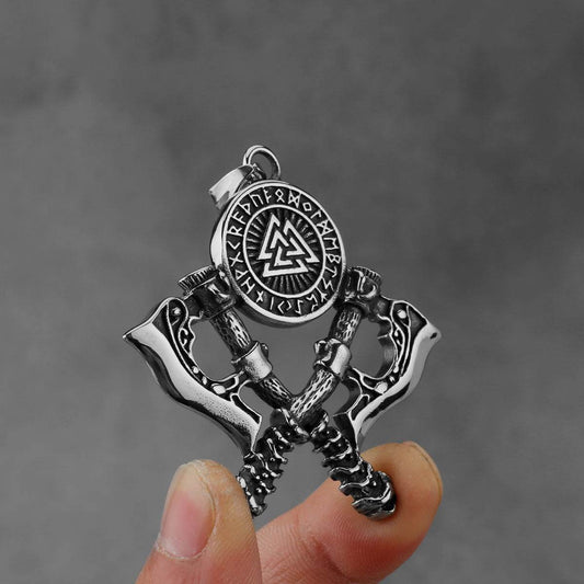 Mens Double Axe Stainless Steel Pendant Necklace - Mubimart