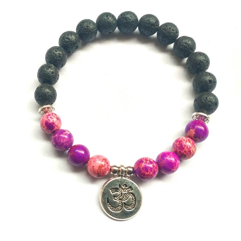 Matte Amazonite Stone Strand Bracelet Yoga Chakra Mala Bracelet OM Lotus Women Men Beaded Charm Bracelet Handmade Jewelry - Mubimart