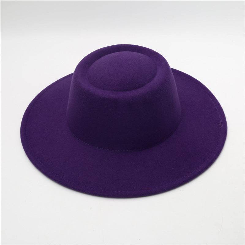 Retro Fedora 8cm Wide Brim Solid Color Concave-convex Dome Woolen Hat - Mubimart