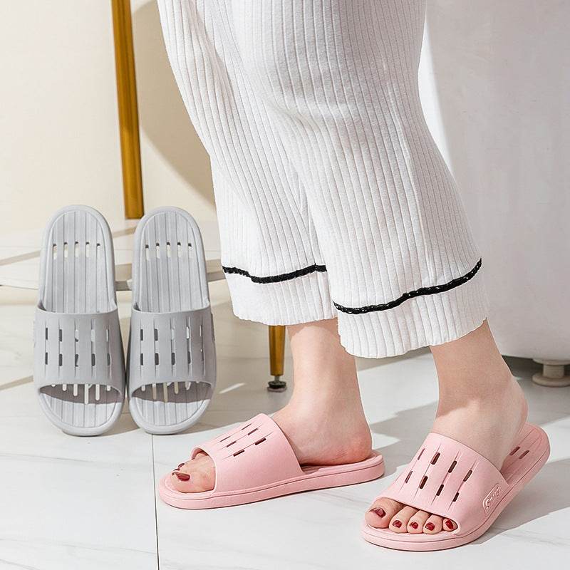 Anti-slip Striped Texture Hollow Design Slippers Women Floor Bathroom House Shoes Summer Indoor Home Slipper Couple - Mubimart