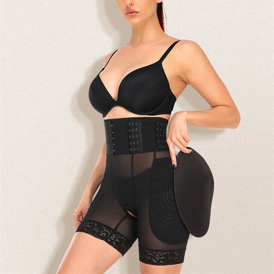 Nine-Row Adjustable Buckle Lace-Up Crotch Mesh Waist Shaper Pants - Mubimart