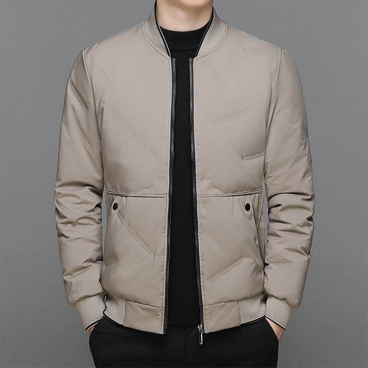 Fashion Down Jacket Winter Warm Baseball Jacket For Men Casual All-match Solid Color Coat - Mubimart