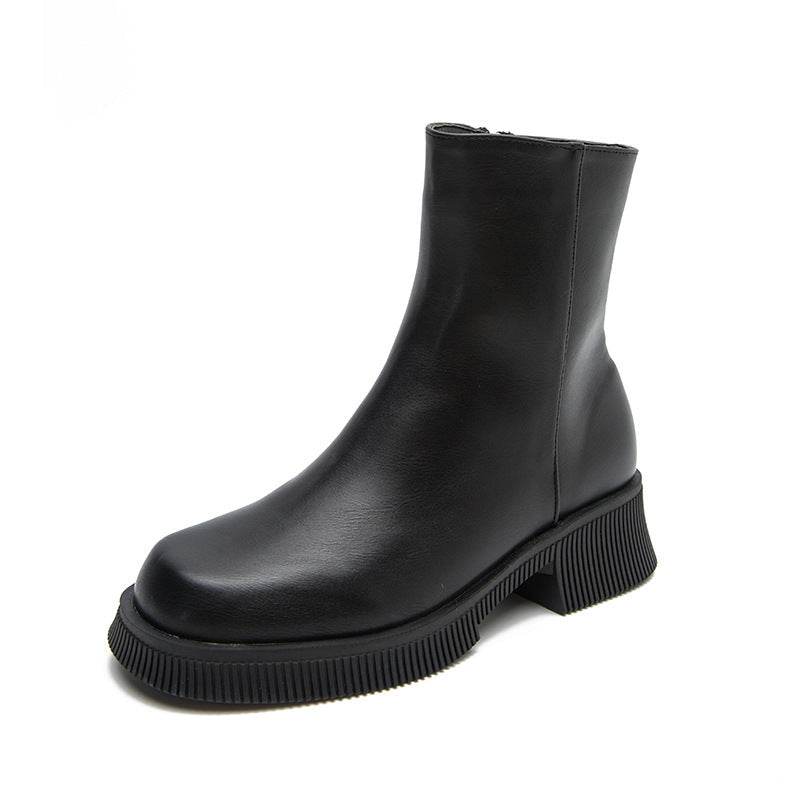 Round Toe Mid Boots Chimney Booties - Mubimart