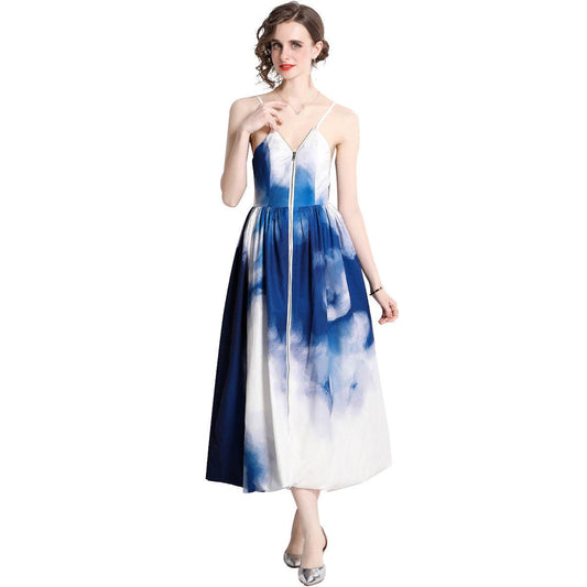 Tie Dye Printed Waist Dress Slip Dress - Mubimart