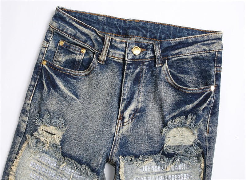 Jeans Patch Retro Blauw Slim Fit Heren