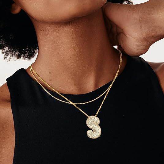 Brass Zircon Balloon English Letter Necklace - Mubimart
