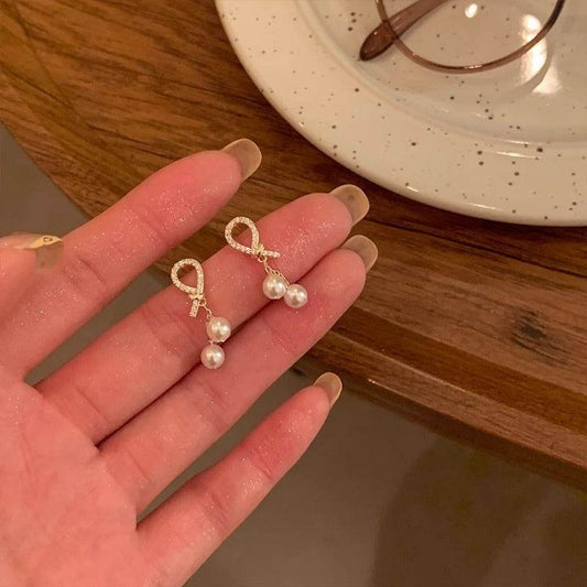 Bowknot Tassel Stud Earrings For Women - Mubimart