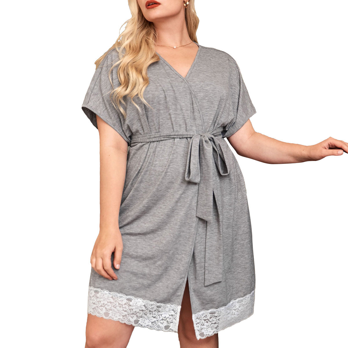 Plus Size Ladies' Homewear Pajamas Lace Loose Cotton Short Sleeve Bathrobe Home Leisure Nightgown - Mubimart -  