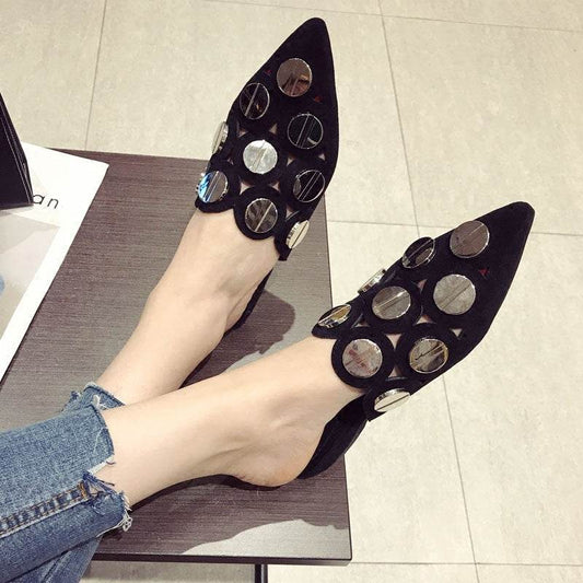 Women's Fashion Pointed Toe Flat Sandals And Slippers - Mubimart