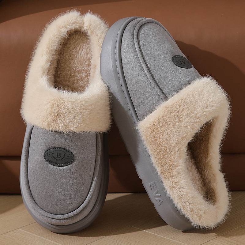 Winter Plush Slippers For Men Casual All-match Warm Suede House Shoes Indoor Non-slip Floor Bedroom Slipper - Mubimart