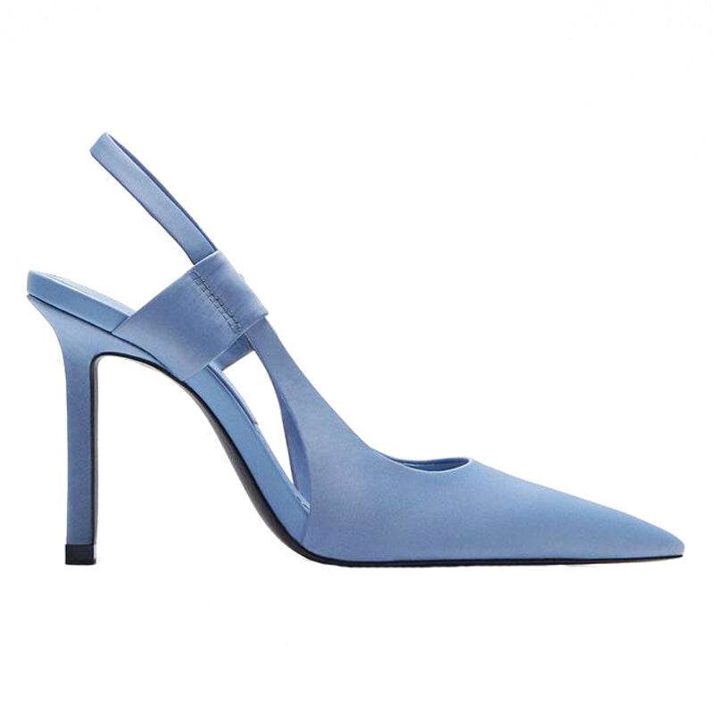Light Blue Slingback High Heels Pointed Toe Stiletto All-match Fairy Wind Sandals - Mubimart