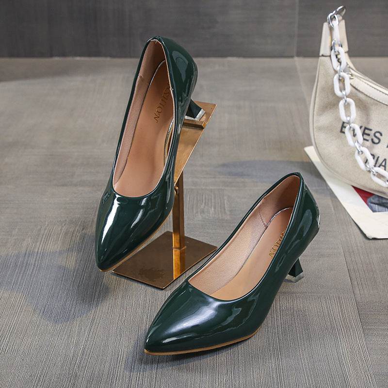 Shallow Mouth Pointed High Heels Sexy Patent Leather Stilettos - Mubimart