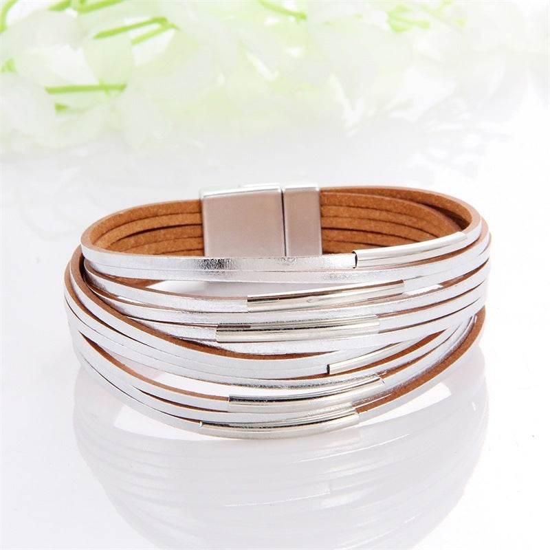 New Popular Multi-color Leather Charm Bracelet Men And Women Same Ornament Can Be Used As Gifts - Mubimart