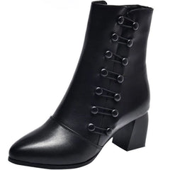 Soft Leather Ankle Boots Fashion Mid Heel Mid-calf High Heels