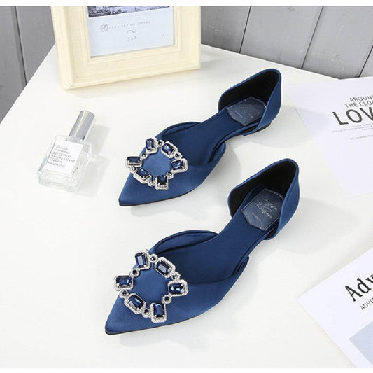Flat diamond low-top pointed-toe shallow sandals - Mubimart