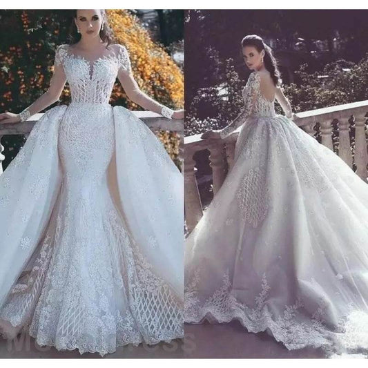 Africa Mermaid Wedding Dresses Long Sleeves Bridal Gowns - Mubimart