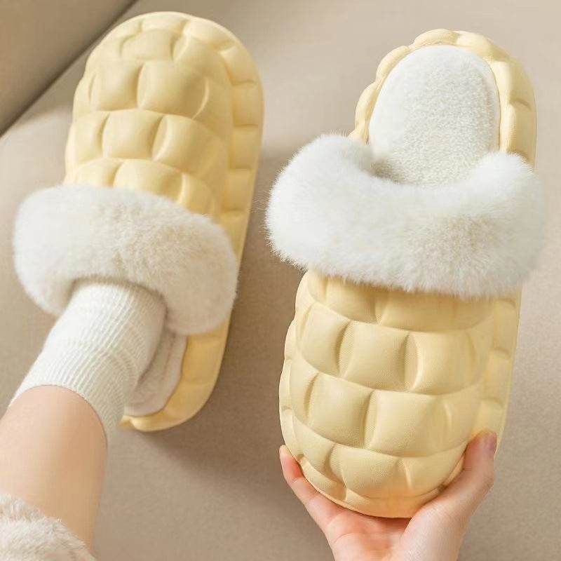 Fuzzy Slippers Women Winter Bedroom Indoor Shoes With Detachable Heel - Mubimart