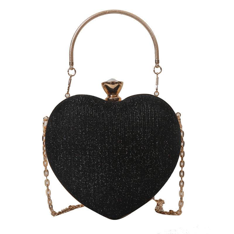 Evening Clutch Bag Women Bag Shiny Handbag Heart Shape Metal Clutches Bag Fashion Chain Shoulder Crossbody Bag Luxury Lady Purse Valentines Day Outfit - Mubimart