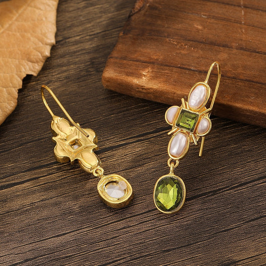 New Retro Geometric Personalized Green Crystal Earrings