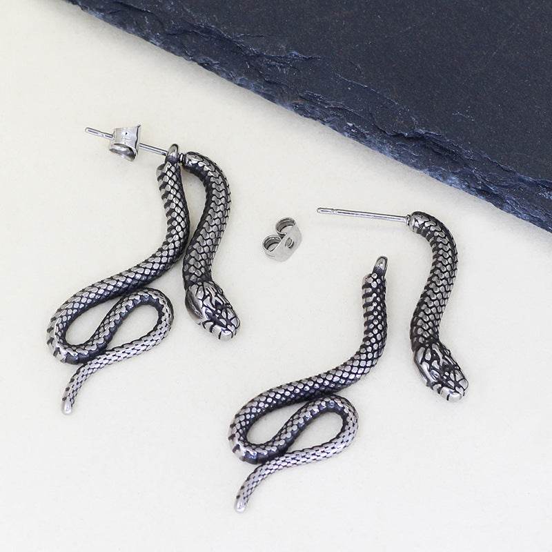 Serpentine Stud Earrings For Men And Women Titanium Steel - Mubimart