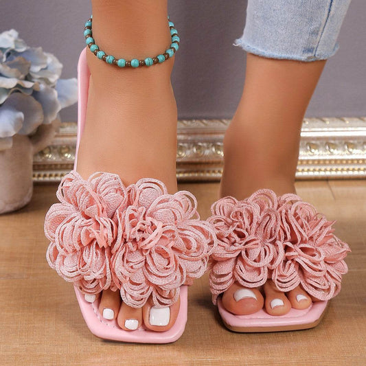 Fashion Flower Flat Slippers For Women - Mubimart