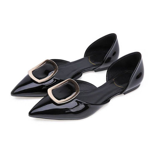 Women's Pointed Toe Square Buckle Flat Shoes - Mubimart