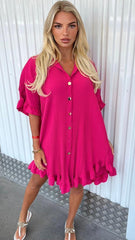 Summer Solid Color Shirt Dress Ruffle Sleeve Irregular Shirt Dress - Mubimart -  