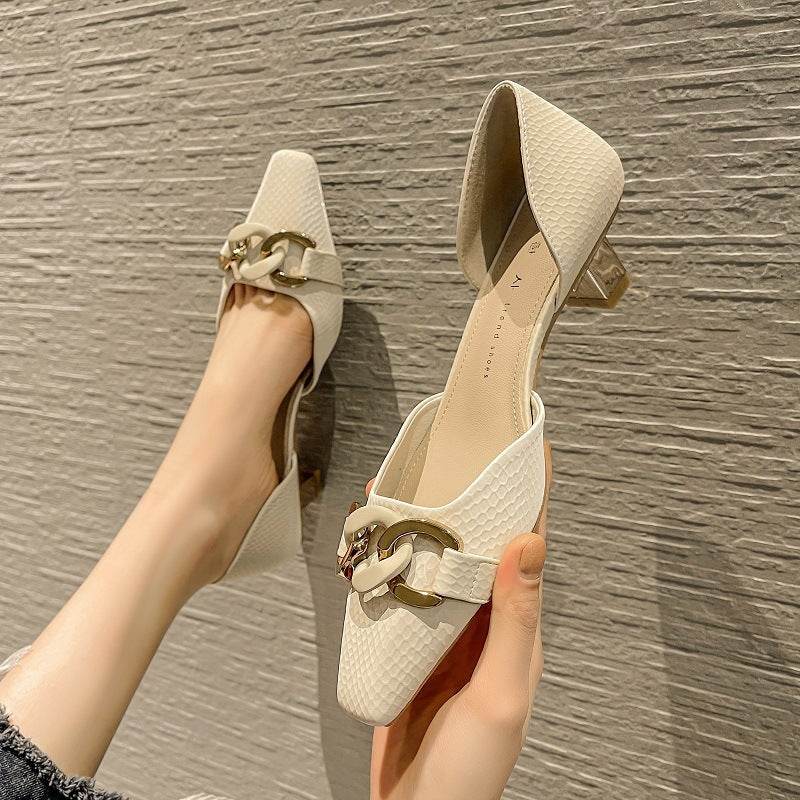 New Style Square Toe Single Shoes Women's Square Toe Mid-heel Work Shoes - Mubimart