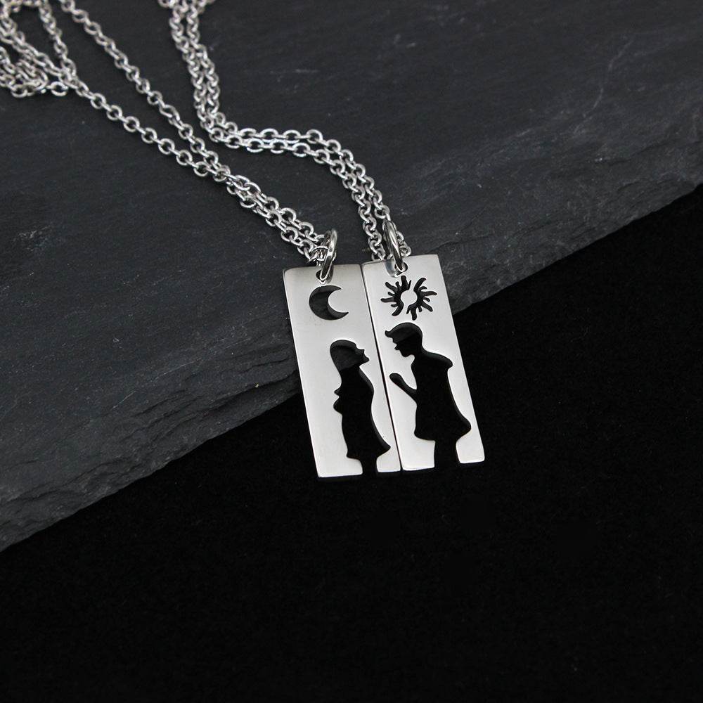 Men And Women Silhouette Couple Necklace - Mubimart