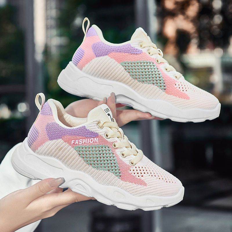 Casual Colorblock Lace-up Sneakers Women Versatile Breathable Lightweight Walking Running Shoes - Mubimart