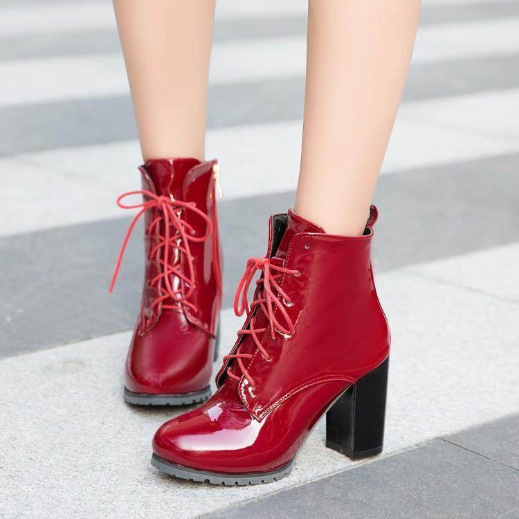 Oversized Lace Up Boots With Thick Heels Martin - Mubimart