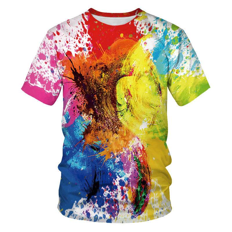 Mens Fashion Casual Digital Print Crew Neck T-shirt - Mubimart
