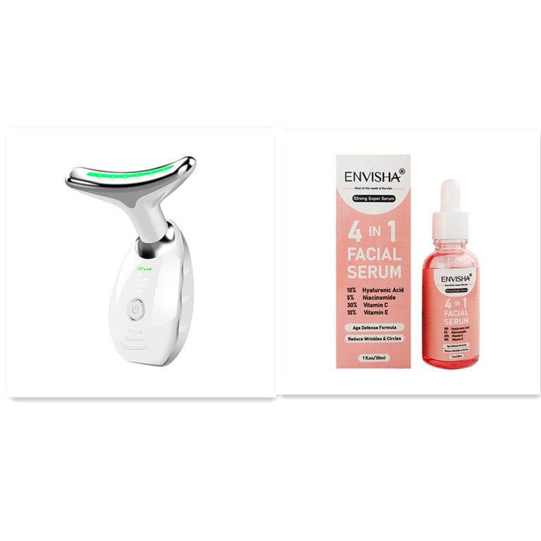 Neck Face Beauty Device Colorful LED Photon Therapy Skin Tighten Reduce Double Chin Anti Wrinkle Remove Lifting Massager - Mubimart