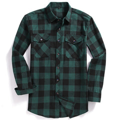 New Men Casual Plaid Flannel Shirt Long-Sleeved Chest Two