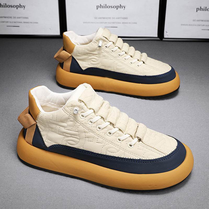 Mens Fashionable And Versatile Leather Sports Casual Board Shoes - Mubimart
