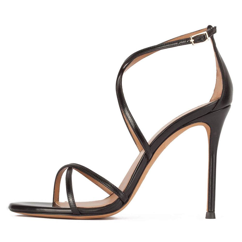 Plus Size Round Head Strap Women's High-heeled Sandal - Mubimart