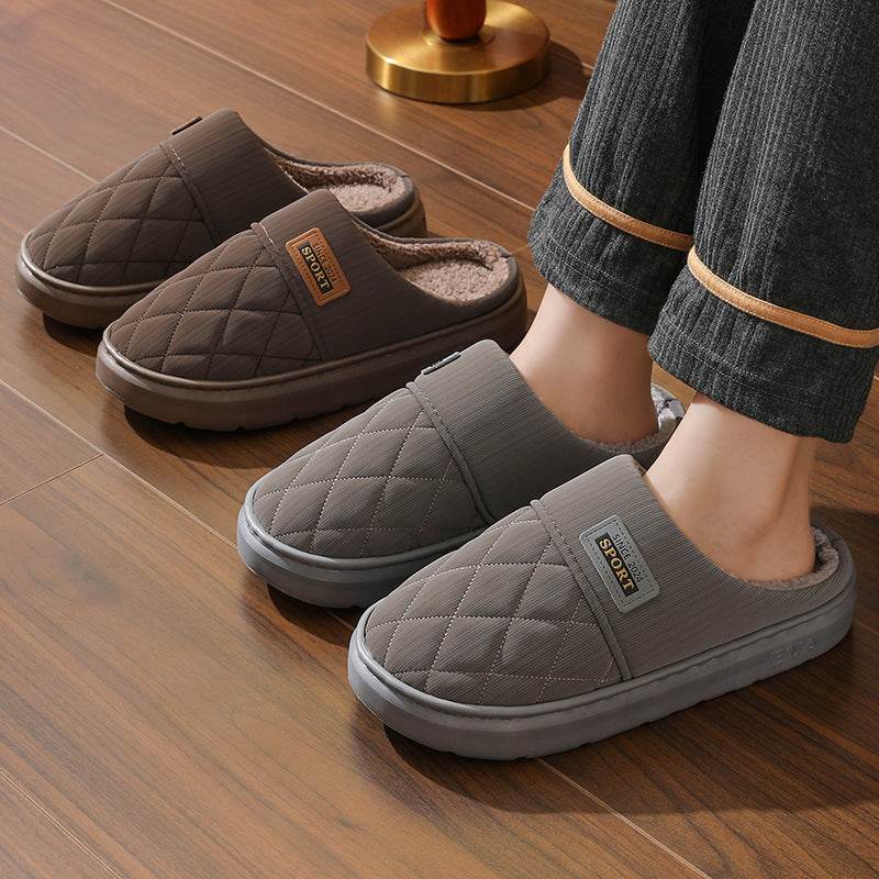 Men's Home Slippers Winter Warm Plush House Shoes Indoor Non-slip Floor Bedroom Slipper Casual All-match Shoes - Mubimart