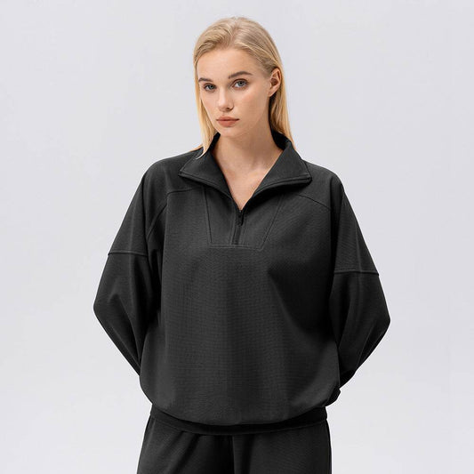 Women's Half Zipper Workout Long Sleeve Loose Outdoor Casual Running Sports Sweatshirt - Mubimart