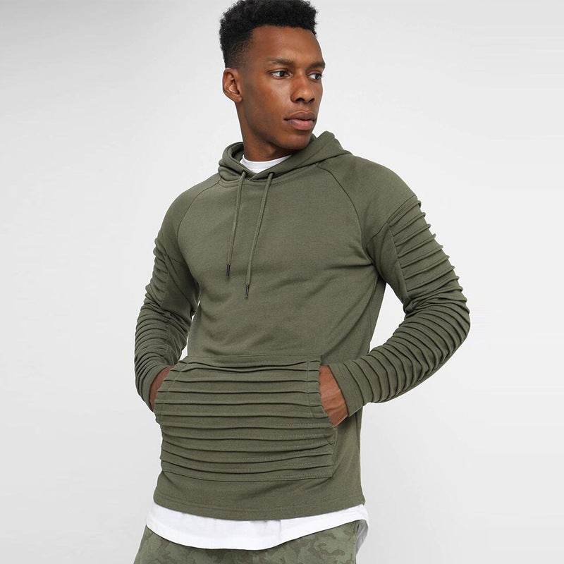 Mens Long Sleeve With Pleated Stripes Hoodies - Mubimart