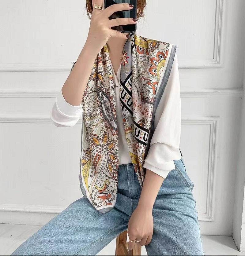 Fashion Silk Scarves Female Printing Hijab - Mubimart