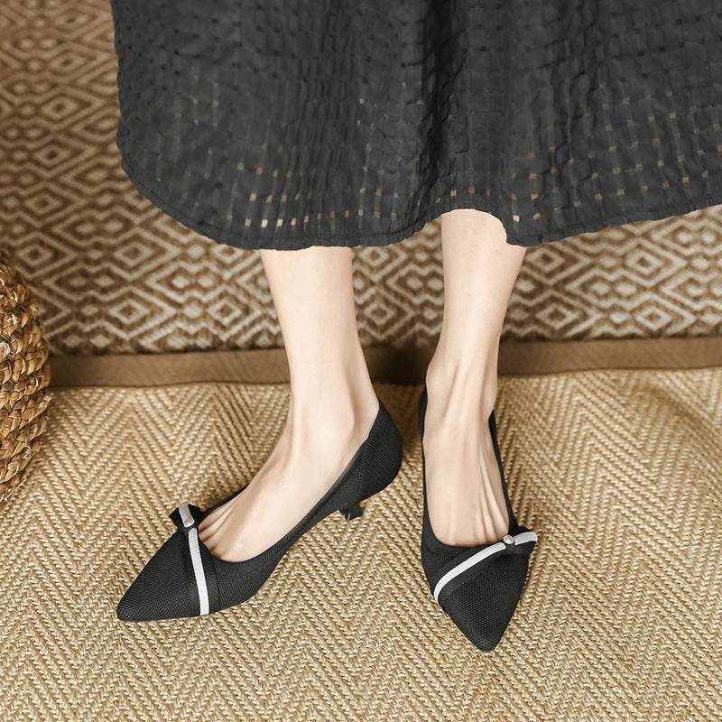 Woven Low-cut Pointed-toe Stilettos Knitted Shoes - Mubimart